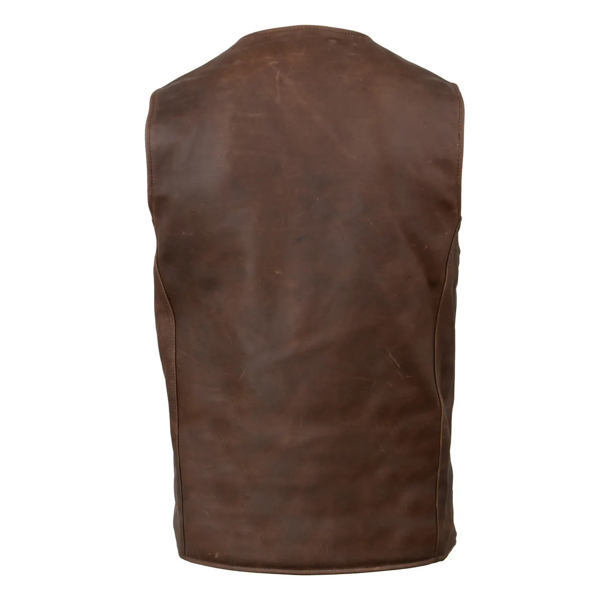 MLM3518 Men's Gambler Snap Front Vintage Crazy Horse Brown Motorcycle Leather Vest