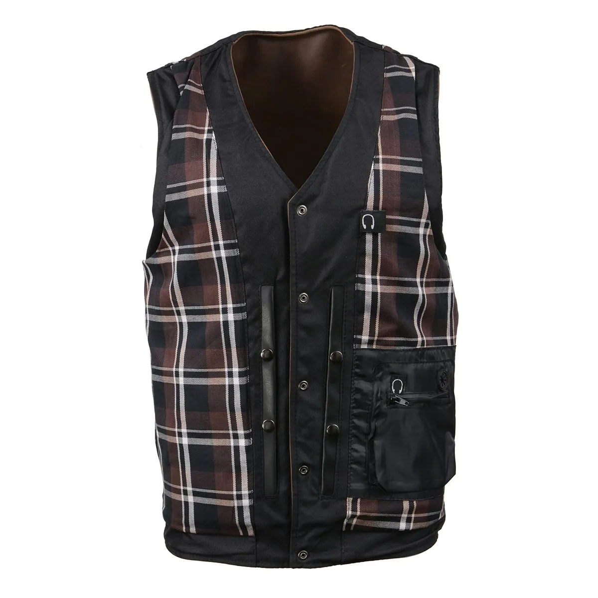 MLM3518 Men's Gambler Snap Front Vintage Crazy Horse Brown Motorcycle Leather Vest