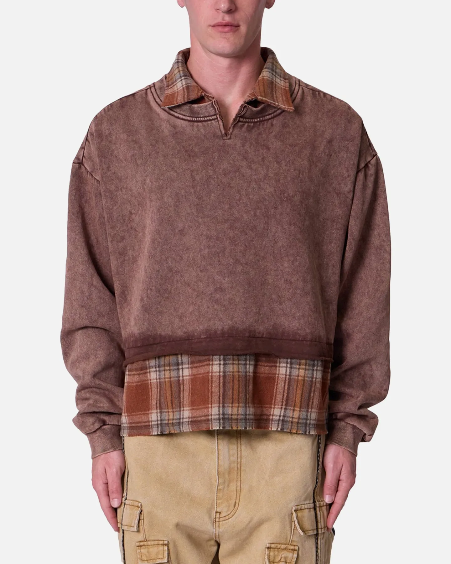 MNML Flannel Crew Pullover Sweater Brown