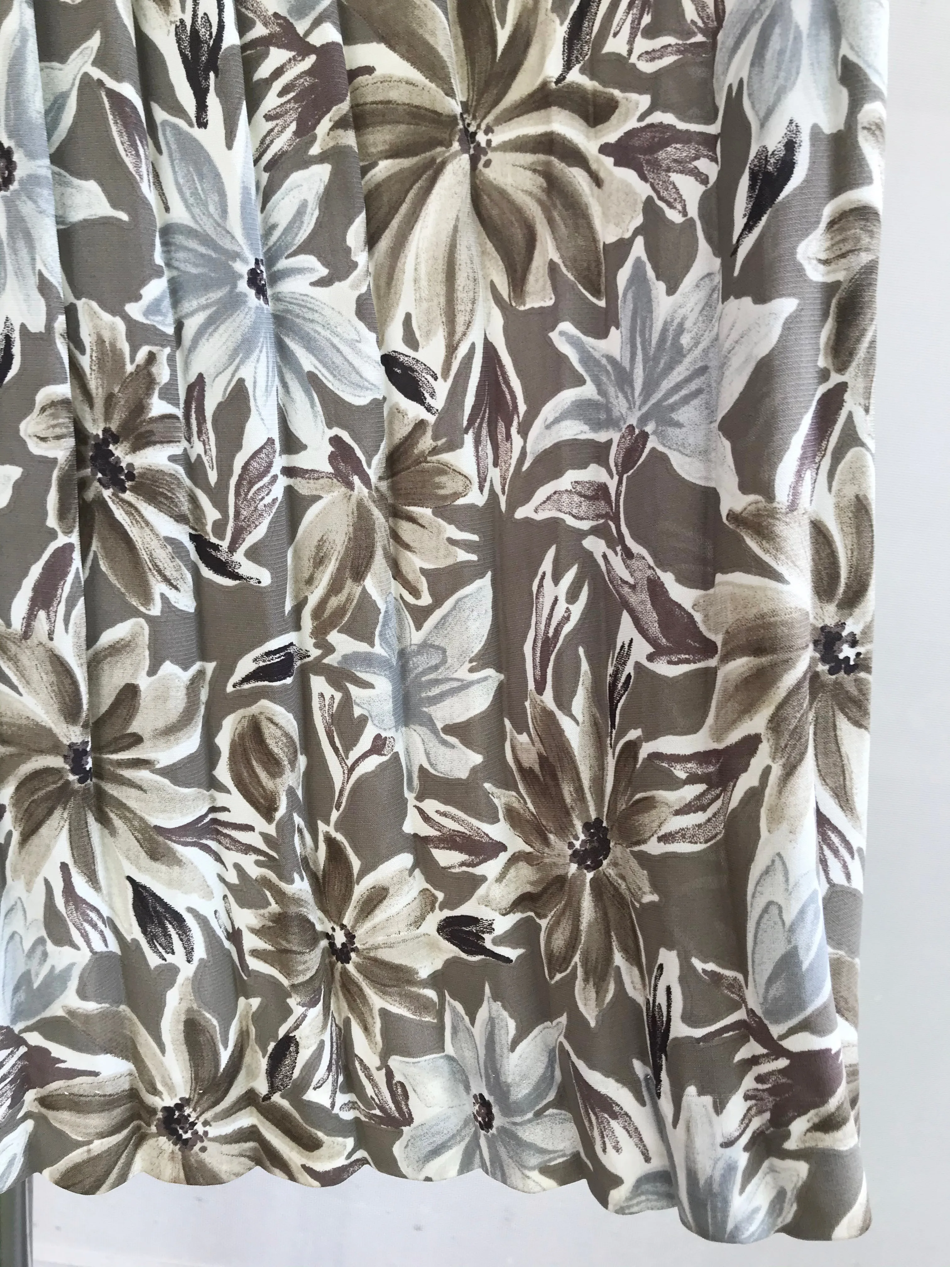 Mossy Beige Pleated Floral Skirt