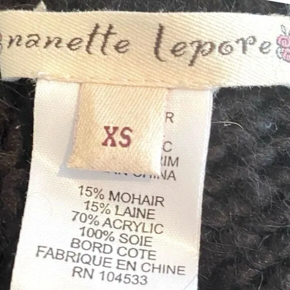 NANETTE LEPORE Black Ruffle Wool/Silk Long Cardigan/Sweater SZ XS VGUC! Winter