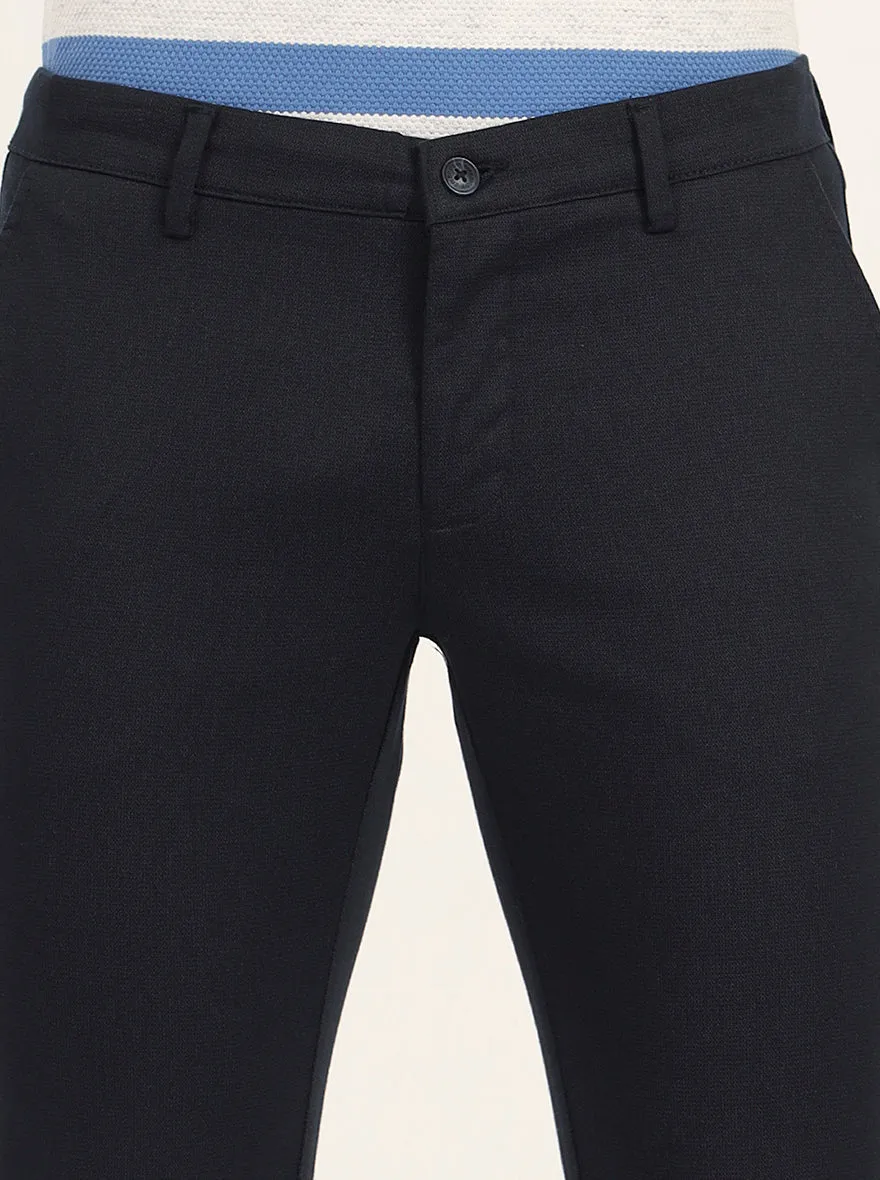Navy Blue Printed Super Slim Fit Casual Trouser | Greenfibre