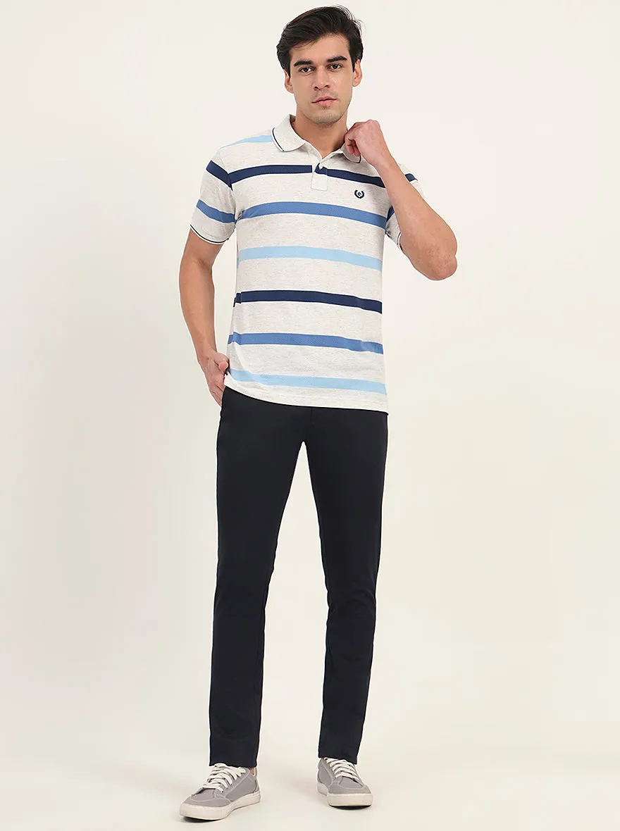 Navy Blue Printed Super Slim Fit Casual Trouser | Greenfibre