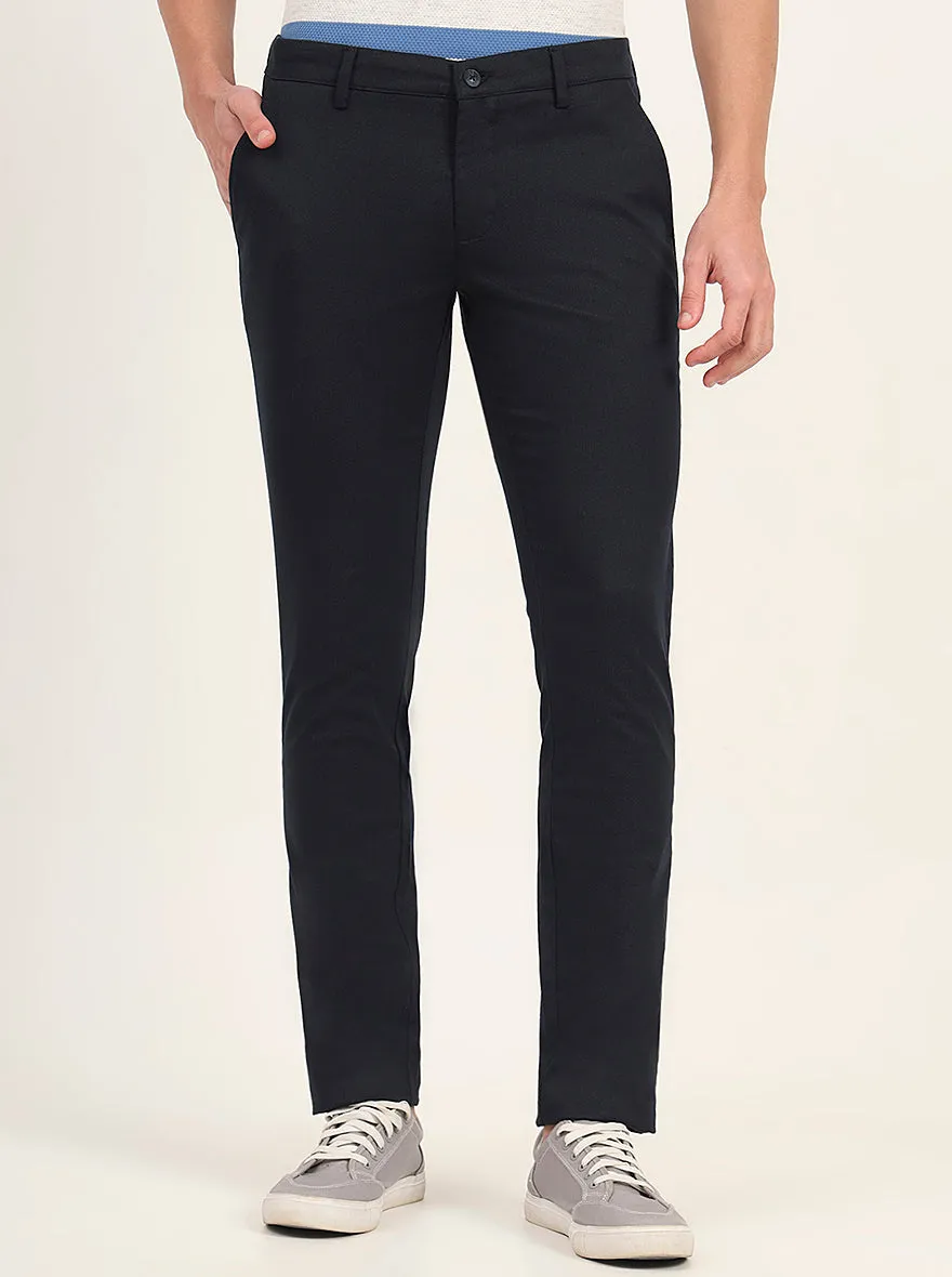 Navy Blue Printed Super Slim Fit Casual Trouser | Greenfibre