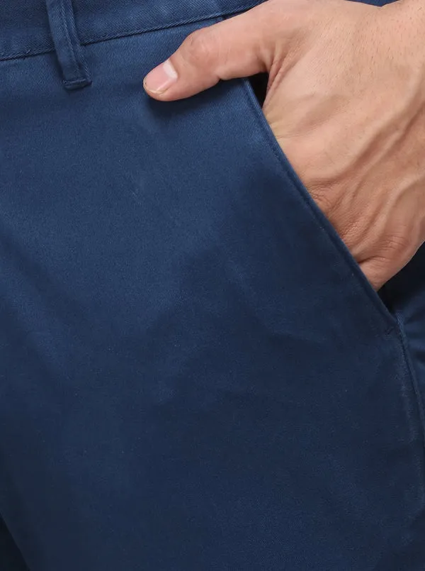 Navy Blue Solid Slim Fit Casual Trouser | Greenfibre