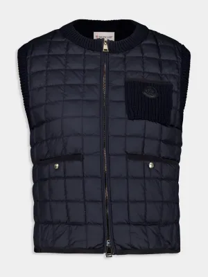 Navy Blue Tricot Panel Padded Gilet