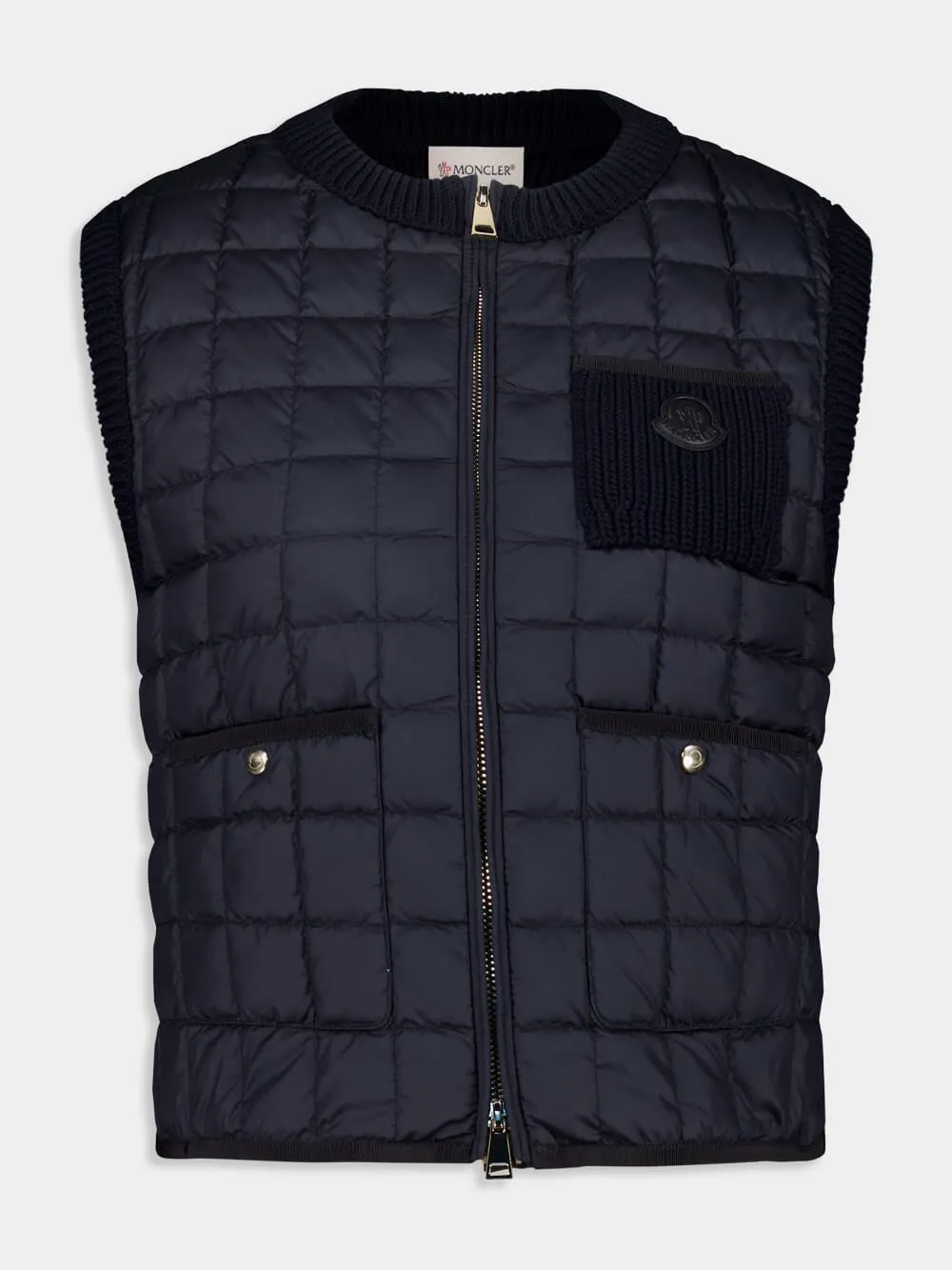 Navy Blue Tricot Panel Padded Gilet