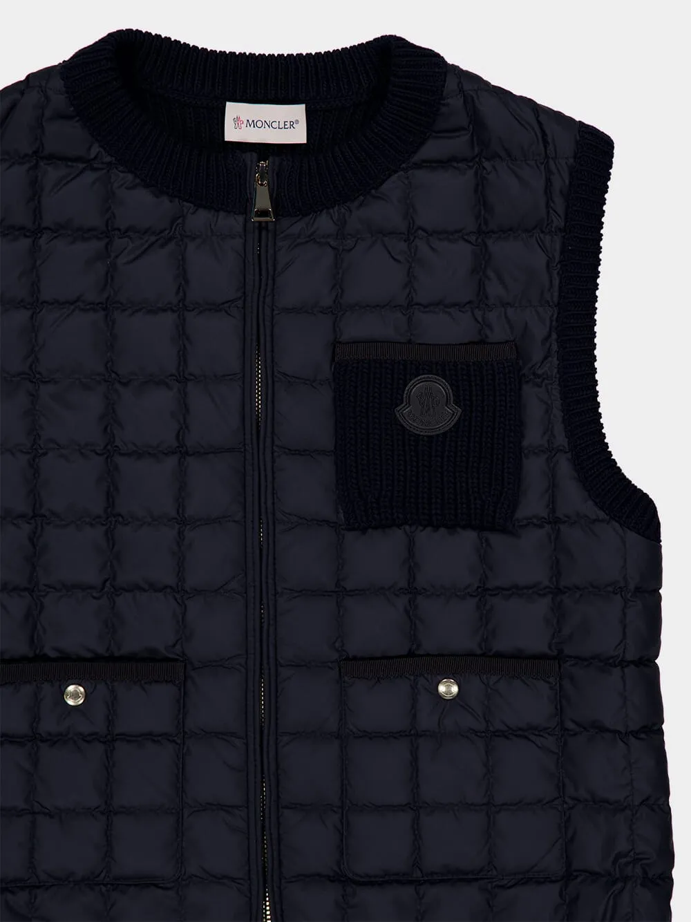 Navy Blue Tricot Panel Padded Gilet