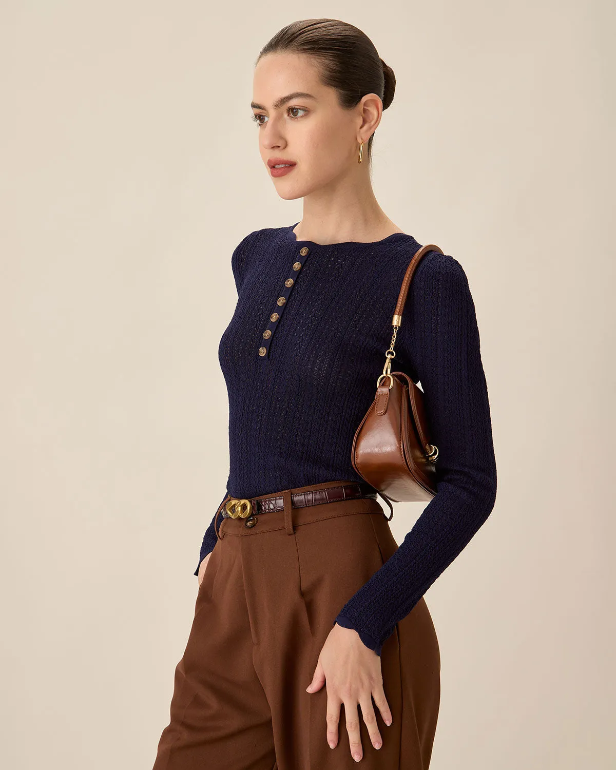 Navy Round Neck Slim Sweater