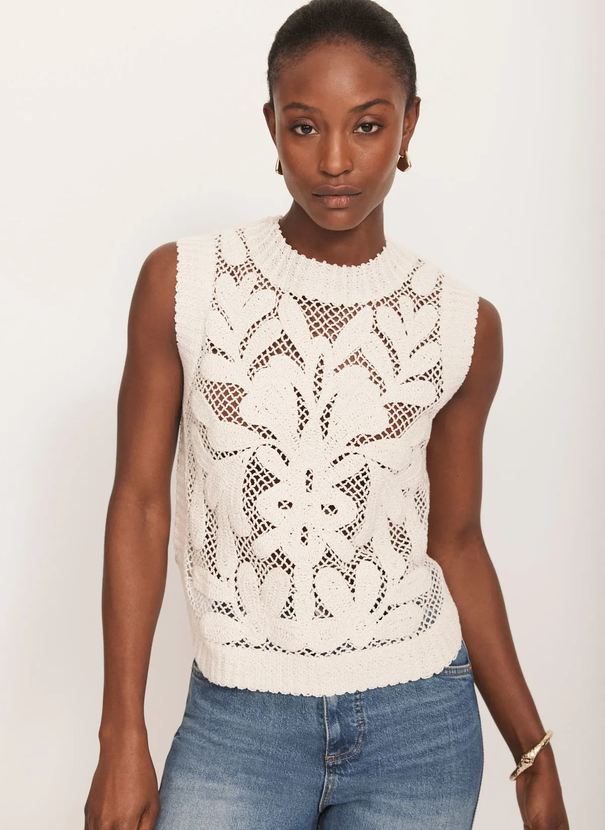 Neutral Cotton Crochet Top