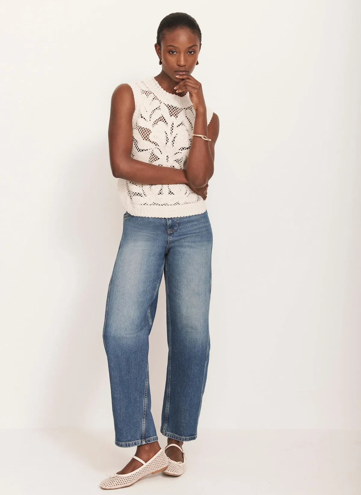Neutral Cotton Crochet Top