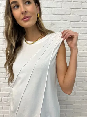 New Normal Pleat Detail Sleeveless Top in White - 2/10