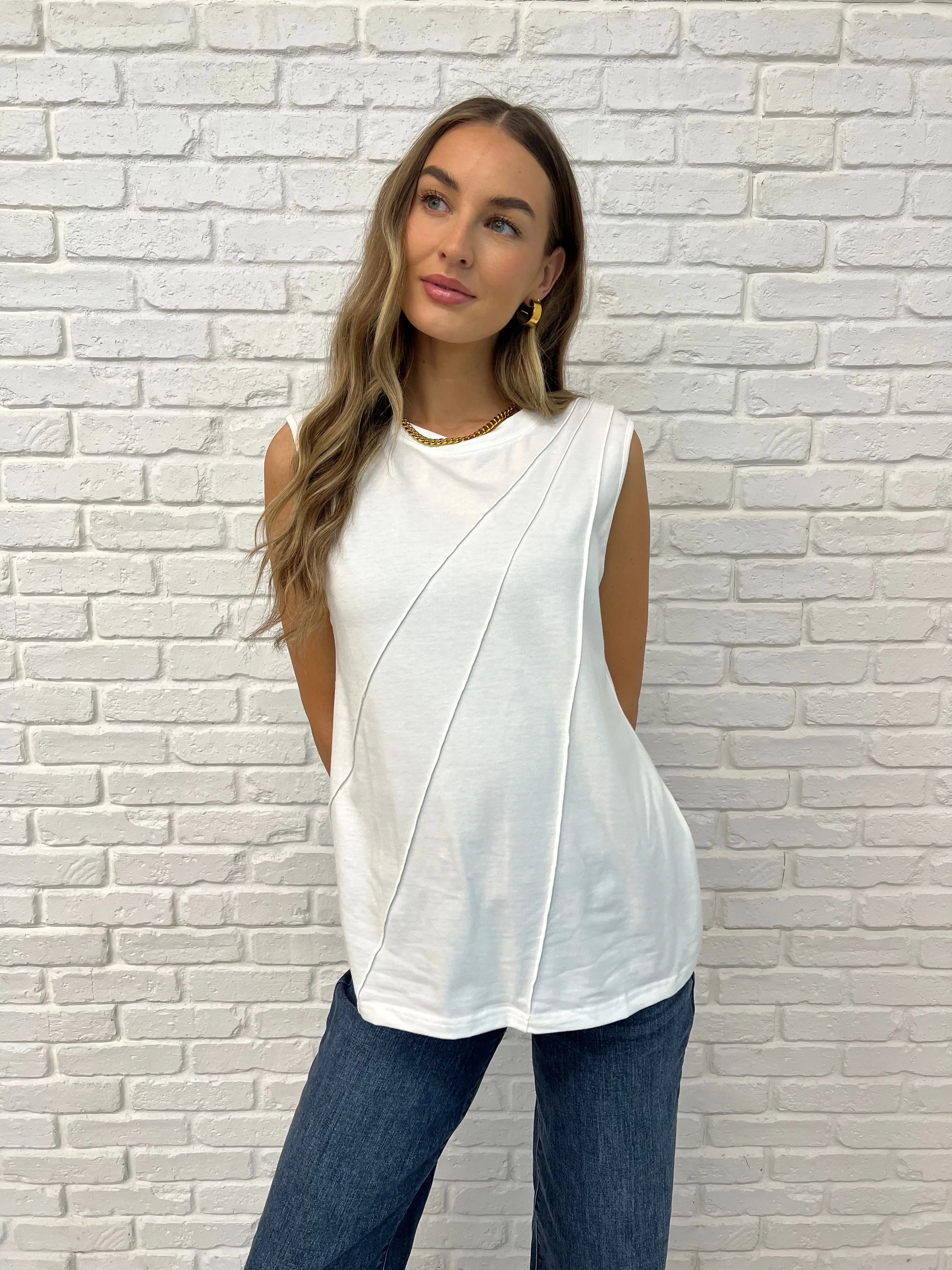 New Normal Pleat Detail Sleeveless Top in White - 2/10