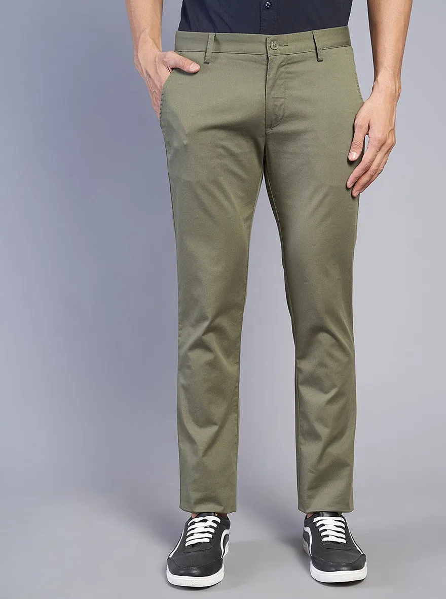 Olive Green Solid Super Slim Fit Casual Trouser | Greenfibre