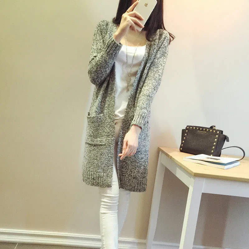 Outwear Cardigans Women Long Cardigan Coat Casual Gray Loose Knitted Sweater