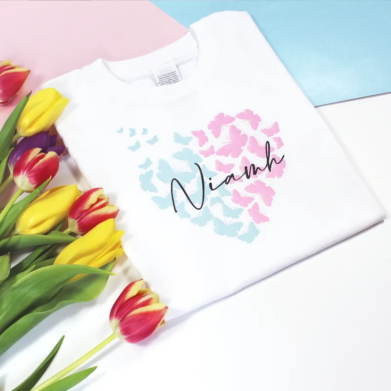 Personalised Matching Mama and Kid Pastel Heart Butterflies T-shirts