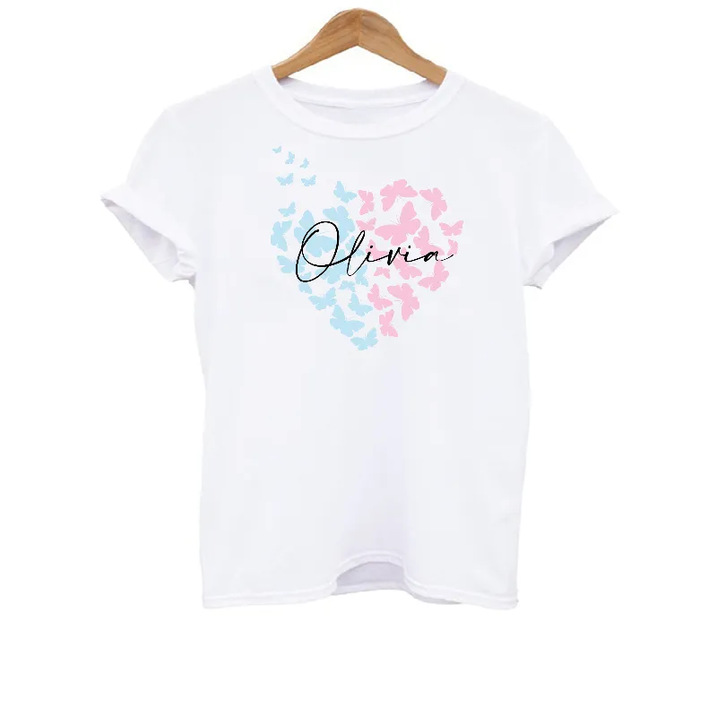 Personalised Matching Mama and Kid Pastel Heart Butterflies T-shirts