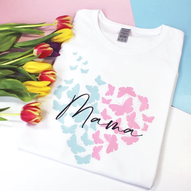 Personalised Matching Mama and Kid Pastel Heart Butterflies T-shirts