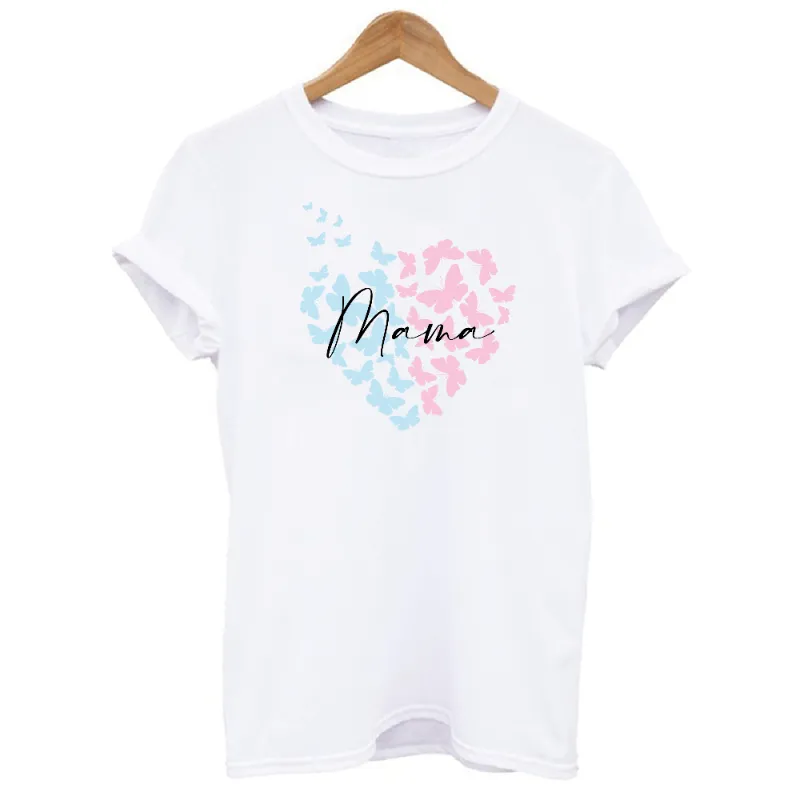 Personalised Matching Mama and Kid Pastel Heart Butterflies T-shirts
