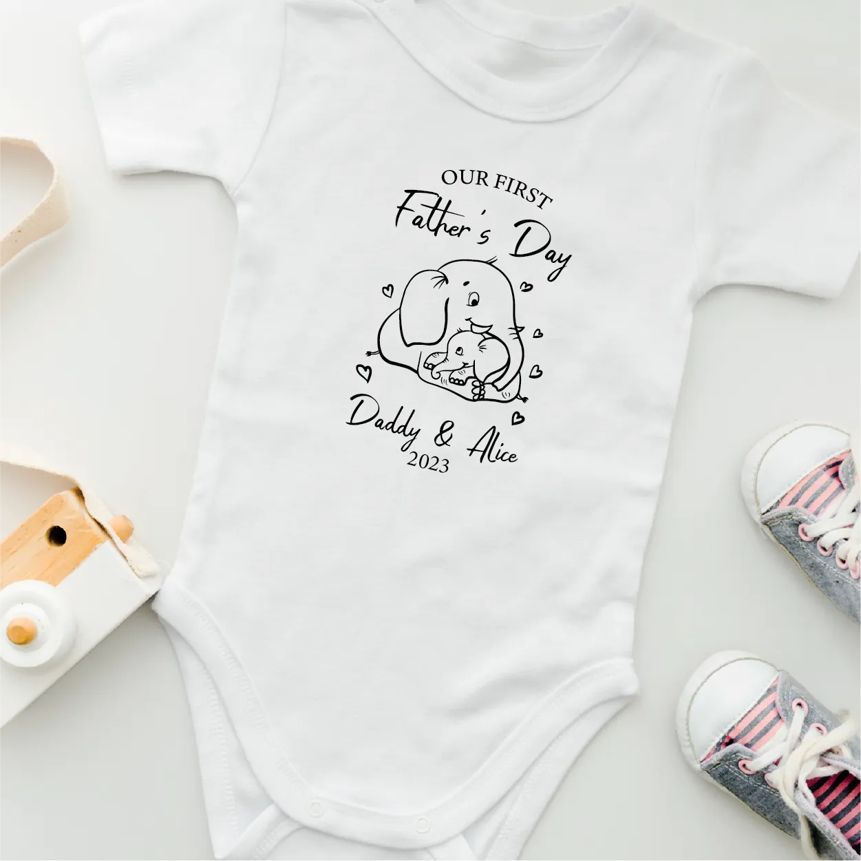 Personalized Our First Father's Day Elephant Matching T-Shirt and Baby Vest