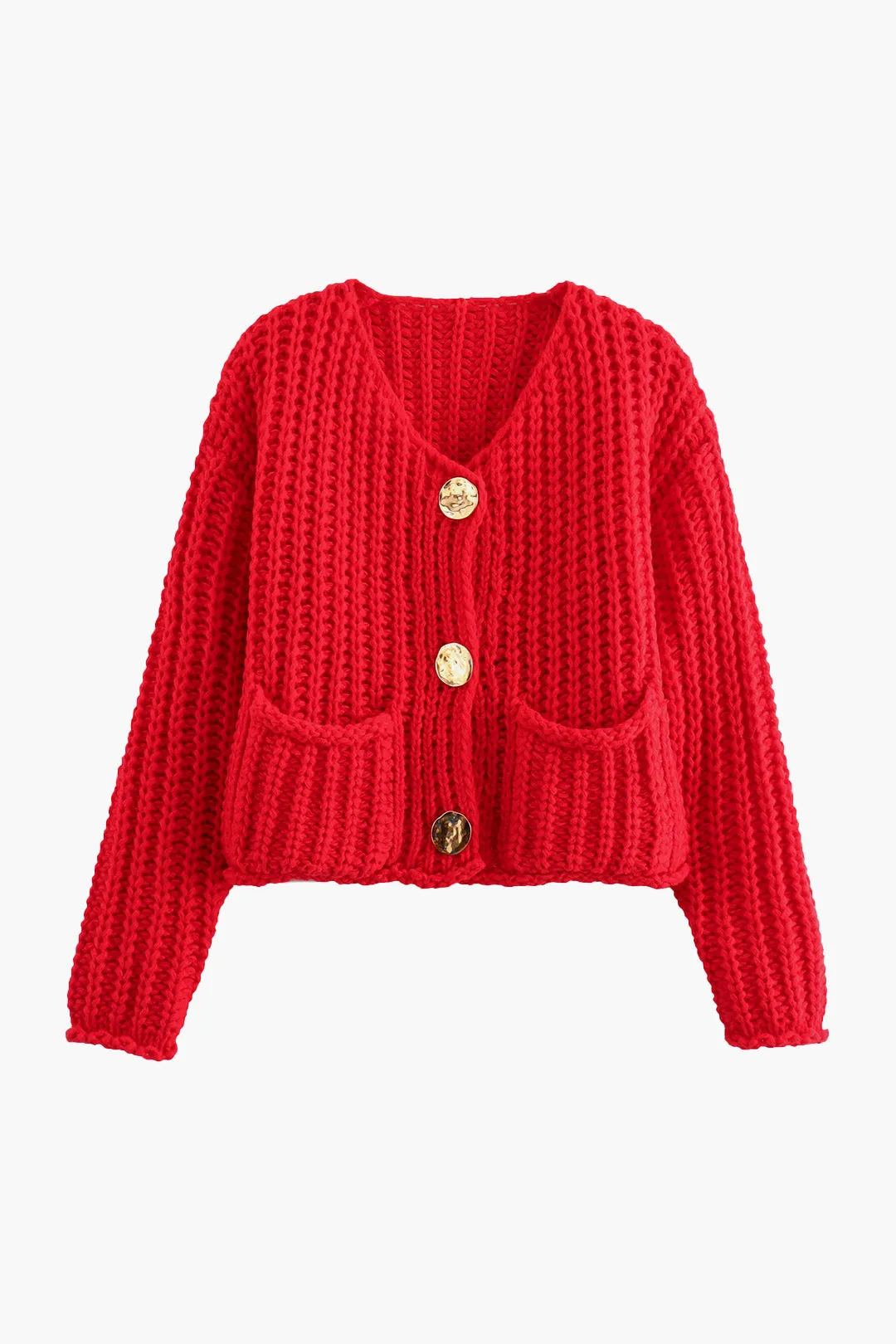 Phyllis - Knit Button Pocket Woman's Cardigan