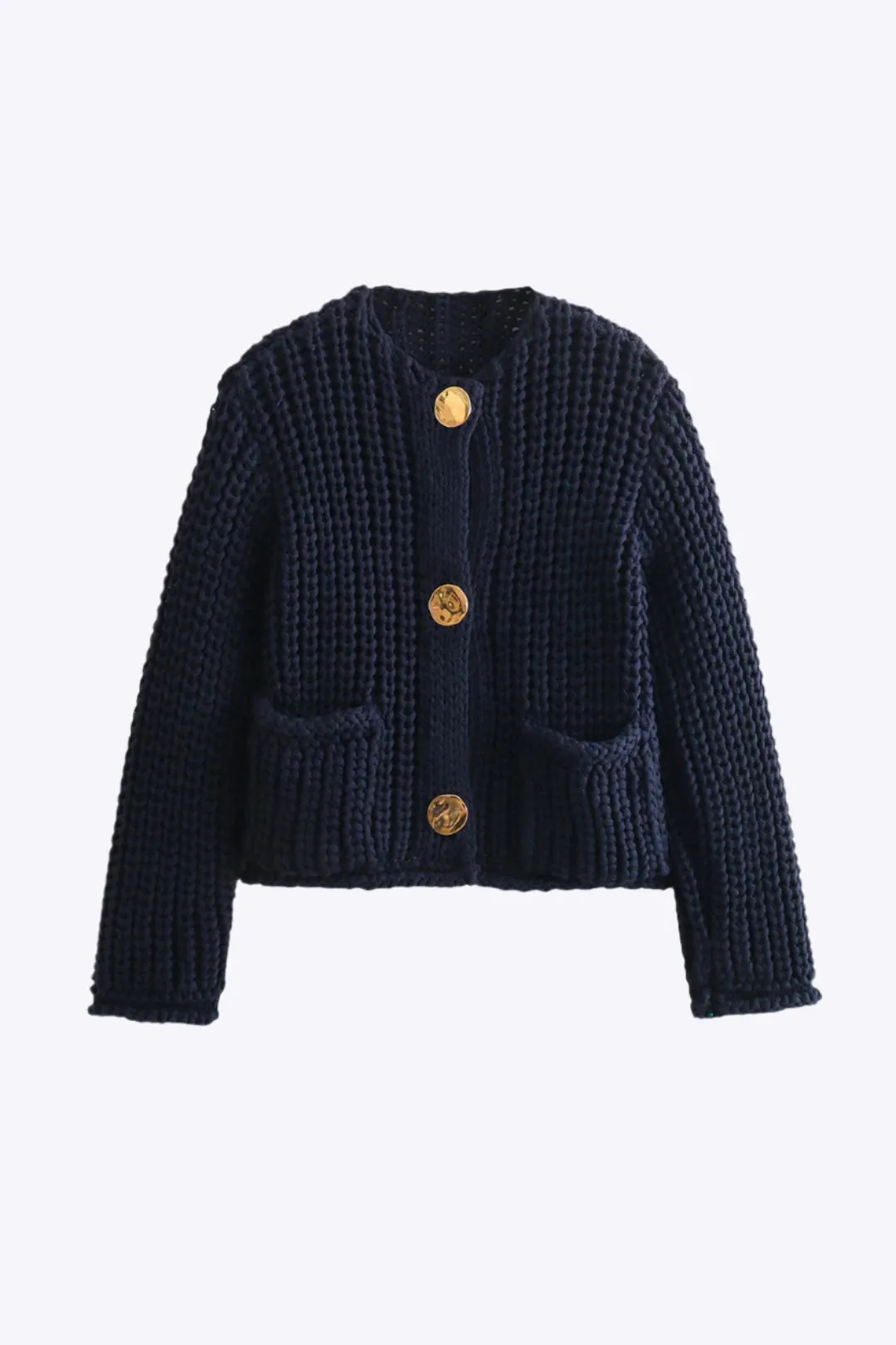Phyllis - Knit Button Pocket Woman's Cardigan