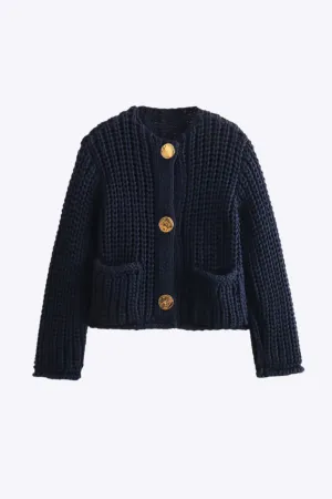 Phyllis - Knit Button Pocket Woman's Cardigan