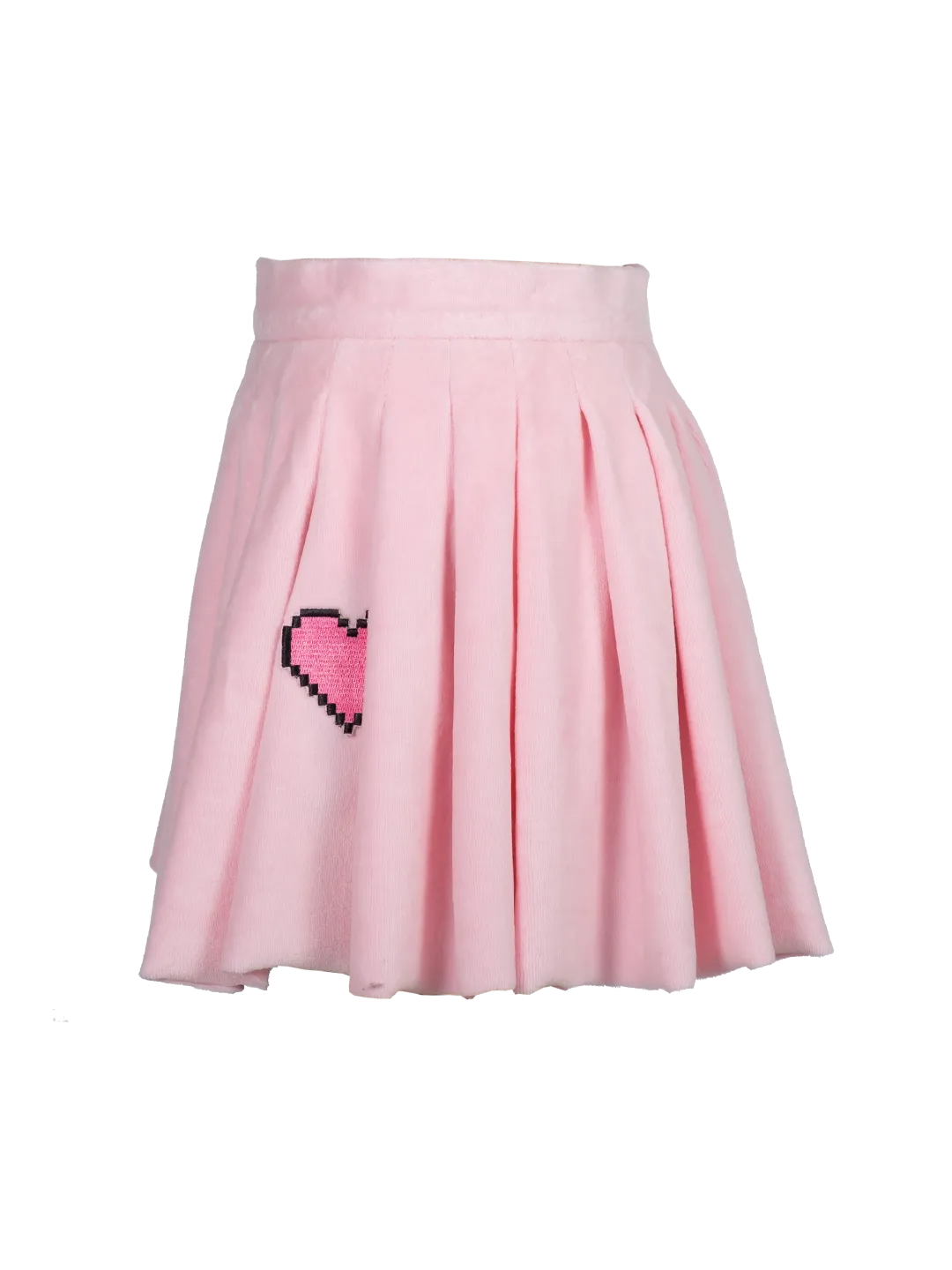 Pixel Heart Velour Pleated Skirt