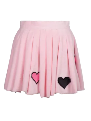 Pixel Heart Velour Pleated Skirt