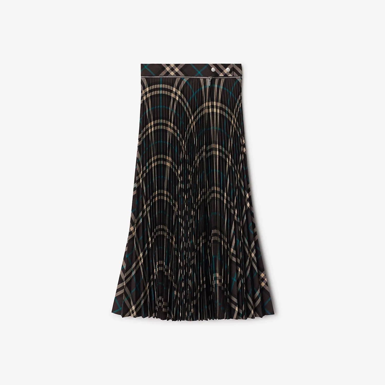 Pleated Check Wool Blend Skirt