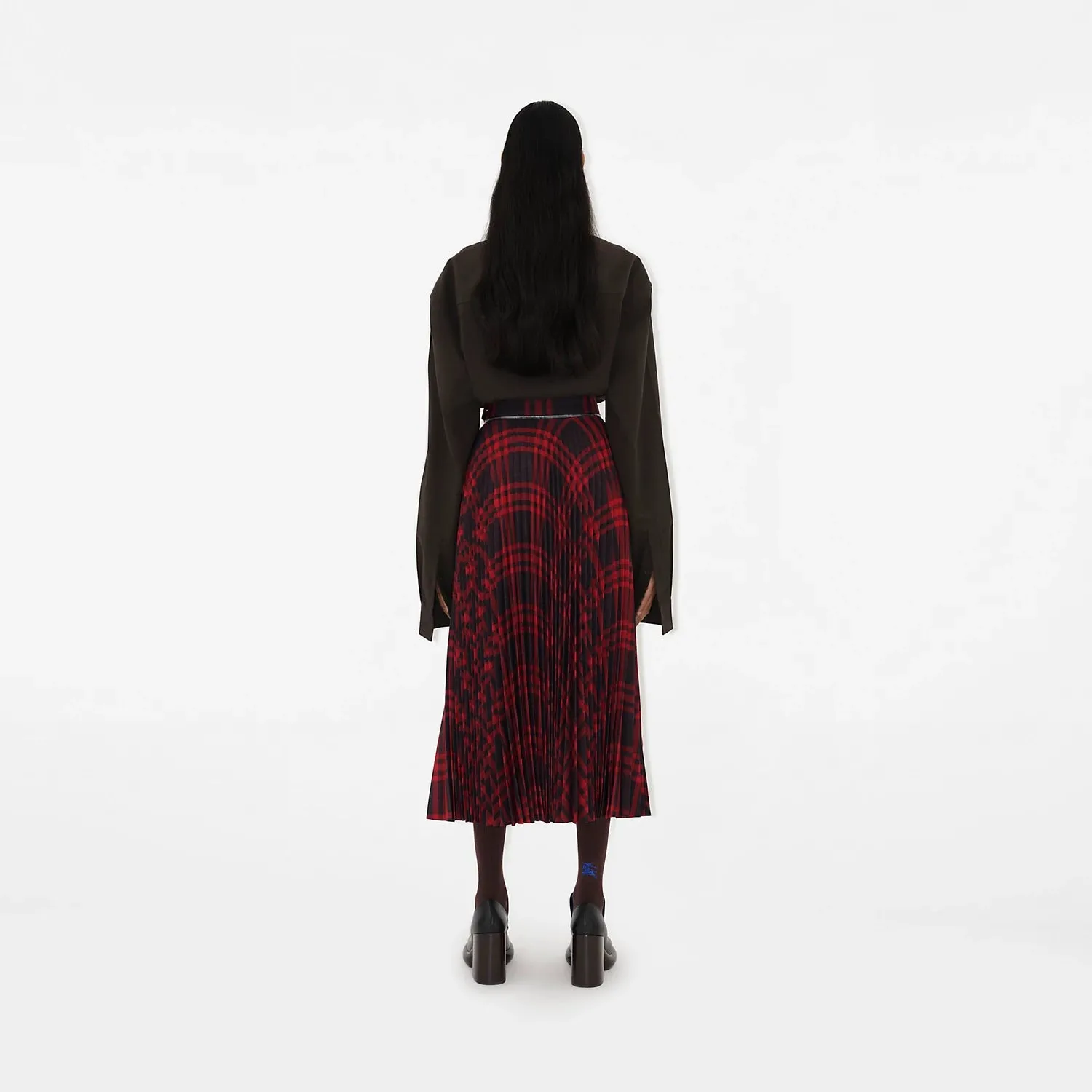 Pleated Check Wool Blend Skirt