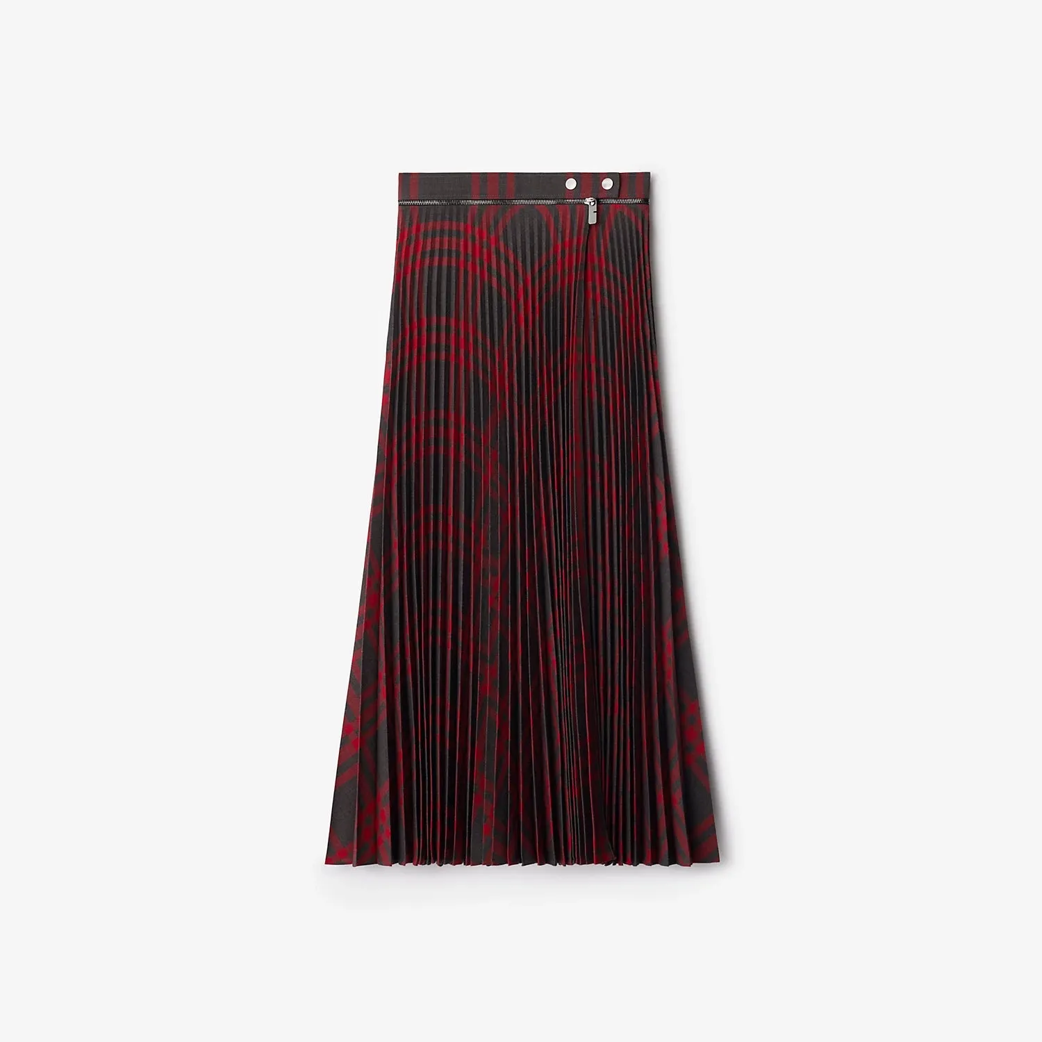 Pleated Check Wool Blend Skirt
