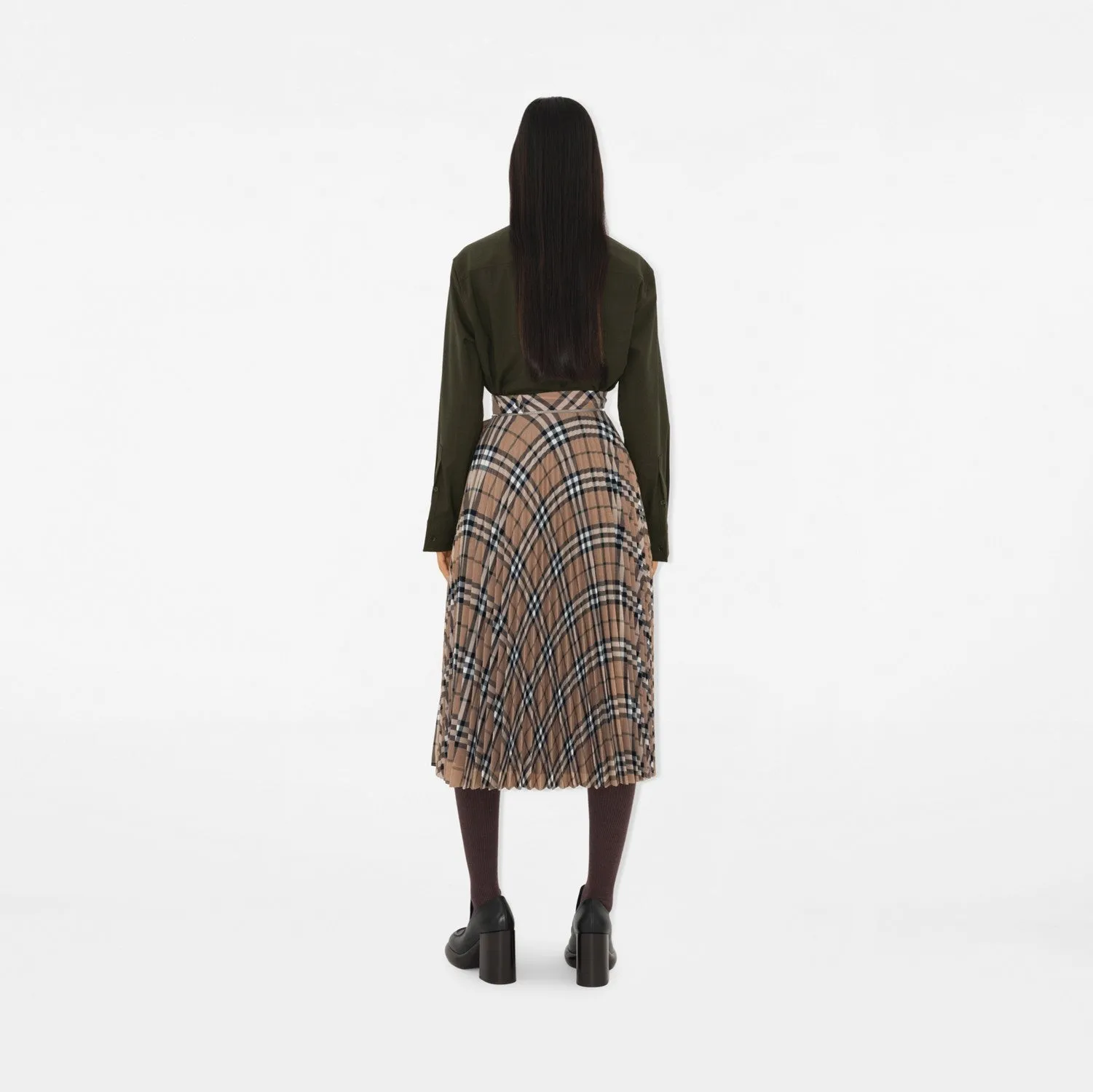 Pleated Check Wool Blend Skirt