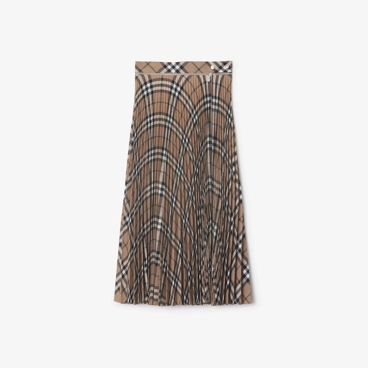 Pleated Check Wool Blend Skirt