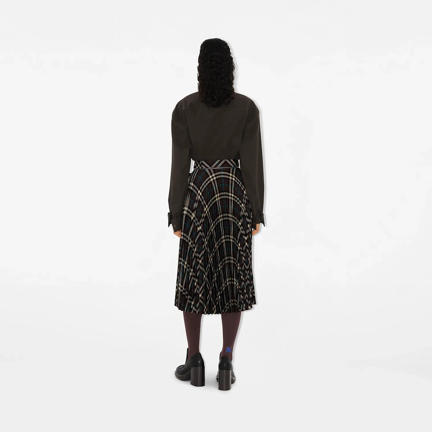 Pleated Check Wool Blend Skirt