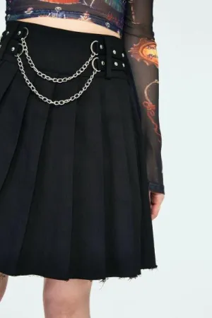 Pleated Skirt with Studs - Black -