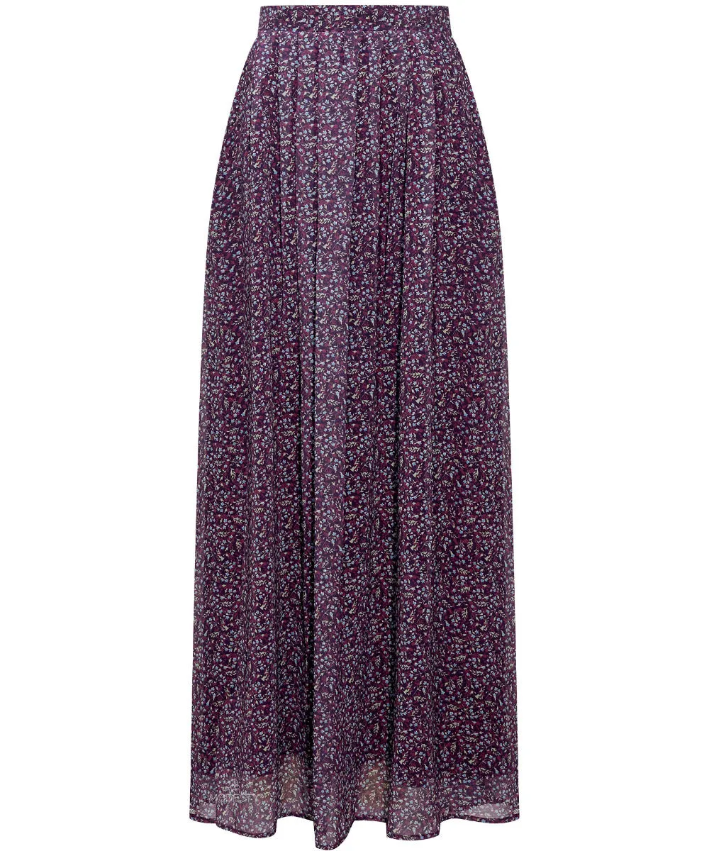 Plum Floral Pleated Maxi Chiffon Skirt