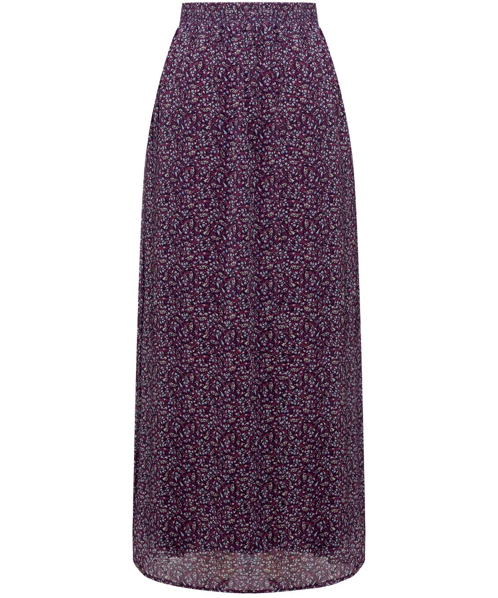Plum Floral Pleated Maxi Chiffon Skirt