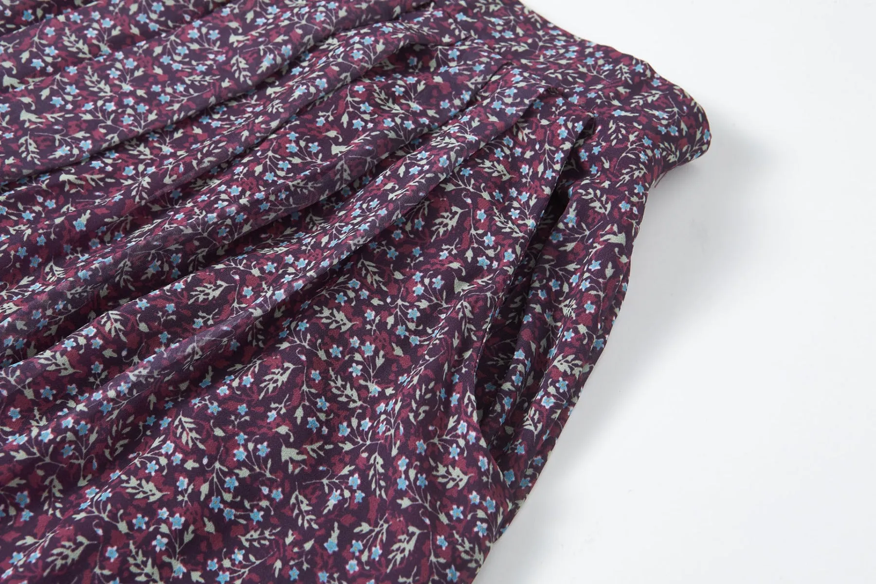 Plum Floral Pleated Maxi Chiffon Skirt