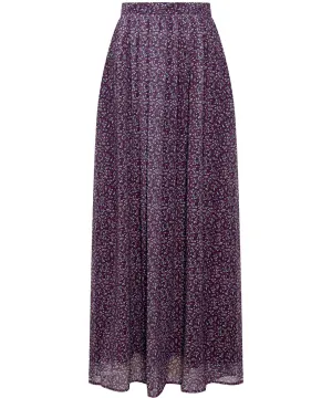 Plum Floral Pleated Maxi Chiffon Skirt