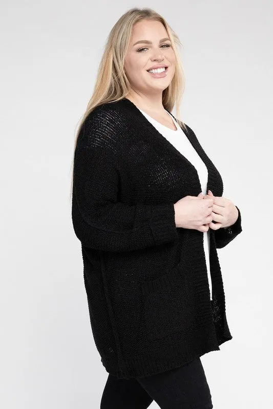 Plus Ribbed Knit Cardigan