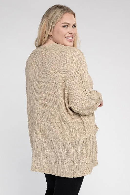 Plus Ribbed Knit Cardigan