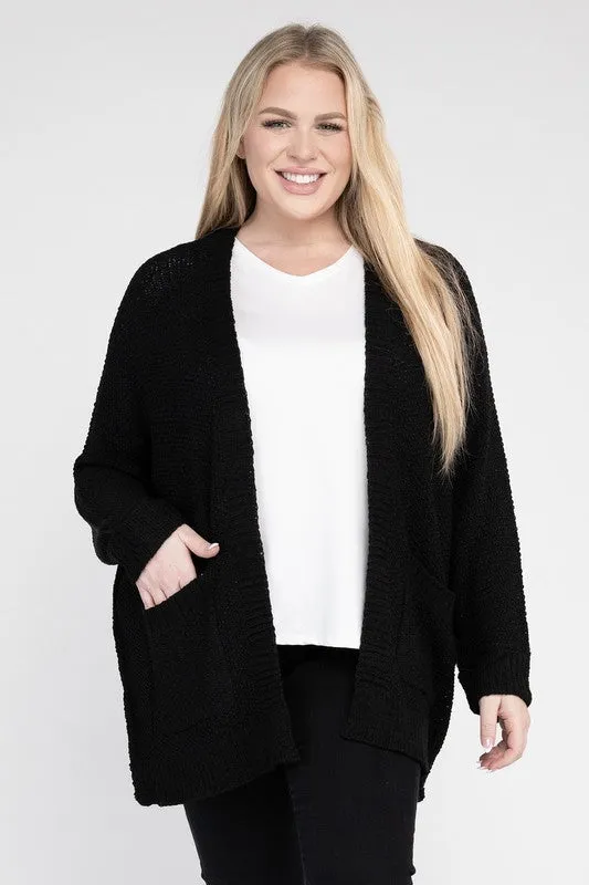 Plus Ribbed Knit Cardigan