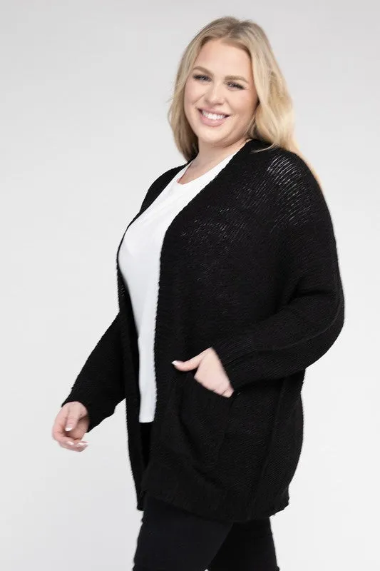 Plus Ribbed Knit Cardigan