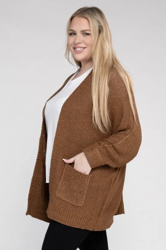 Plus Ribbed Knit Cardigan