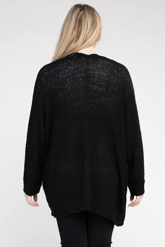 Plus Ribbed Knit Cardigan