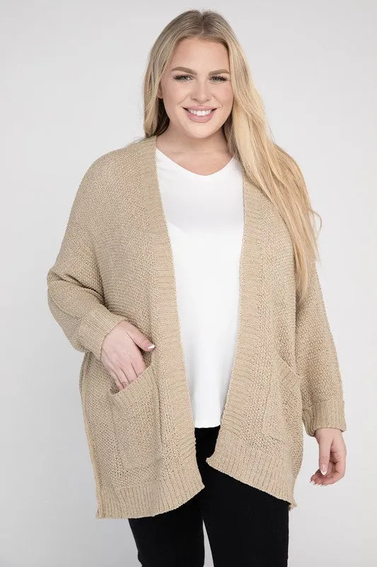 Plus Ribbed Knit Cardigan