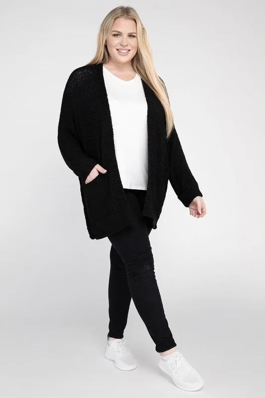 Plus Ribbed Knit Cardigan