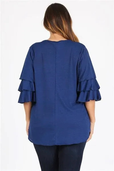 Plus Size Tiered Layered Sleeve Solid Top Navy - Pack of 6