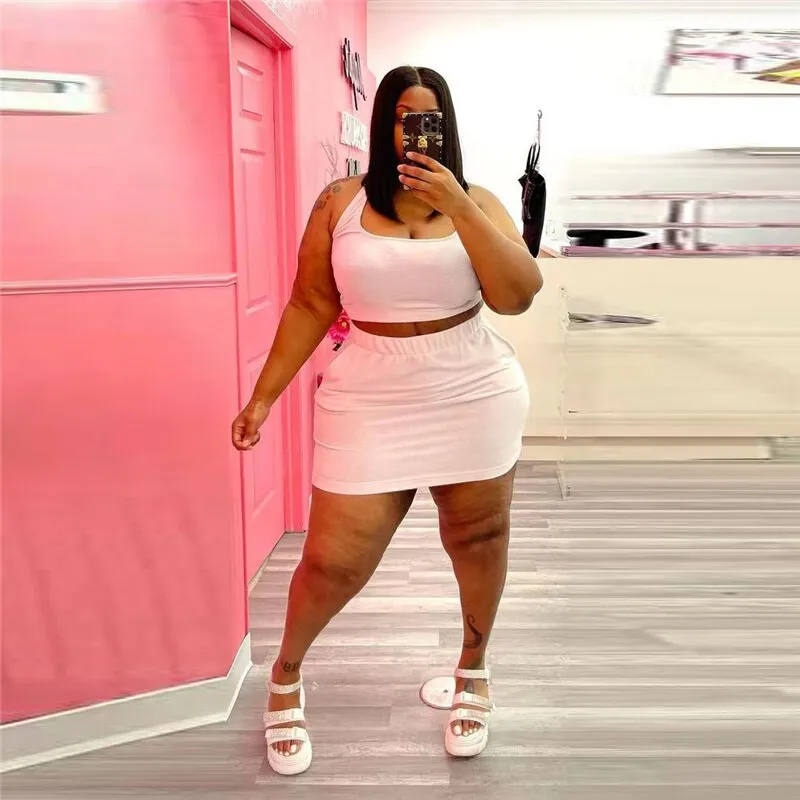 Plus Size Two Piece Sexy Crop Top and Skirt Suit